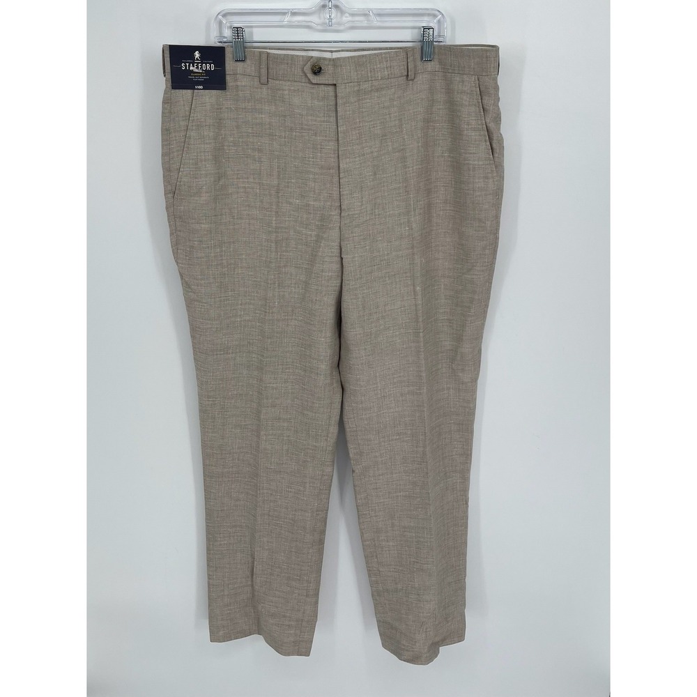 Stafford NWT Men's Beige Linen Wool Blend Classic Fit Suit Pants Size 40x32